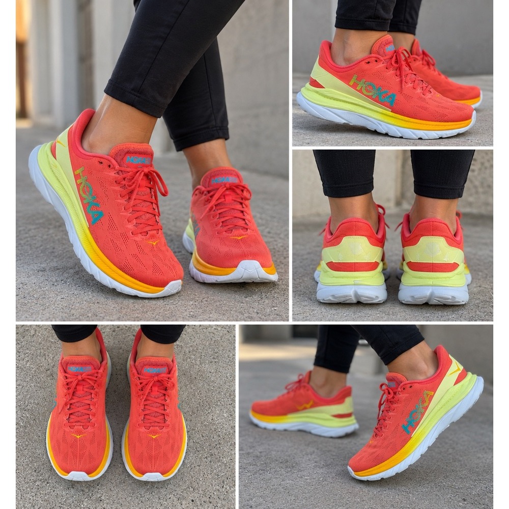 Hoka One One Mach 4 Running Shoes Hot Coral Saffron Orange Yellow Womens 8B